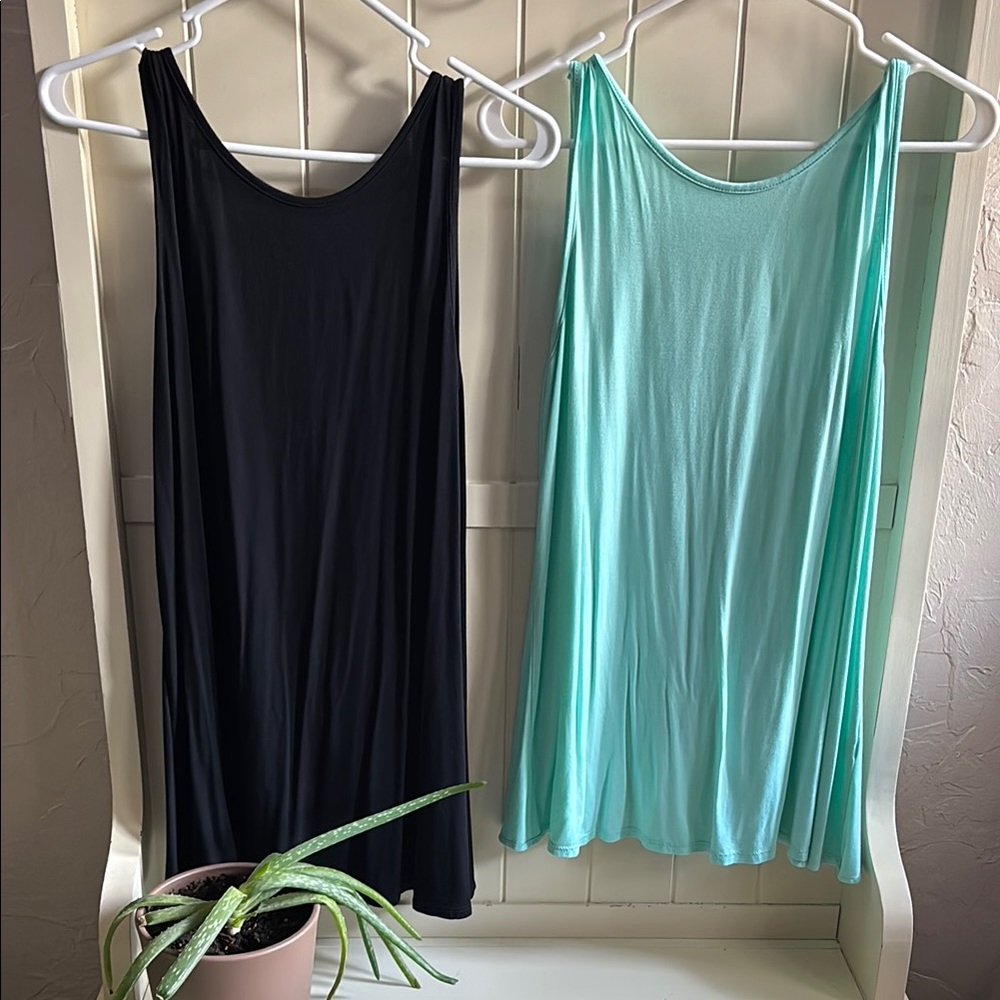 Black & Mint Green Sleeveless Dresses/ Long Shirts/ Beach Coverups